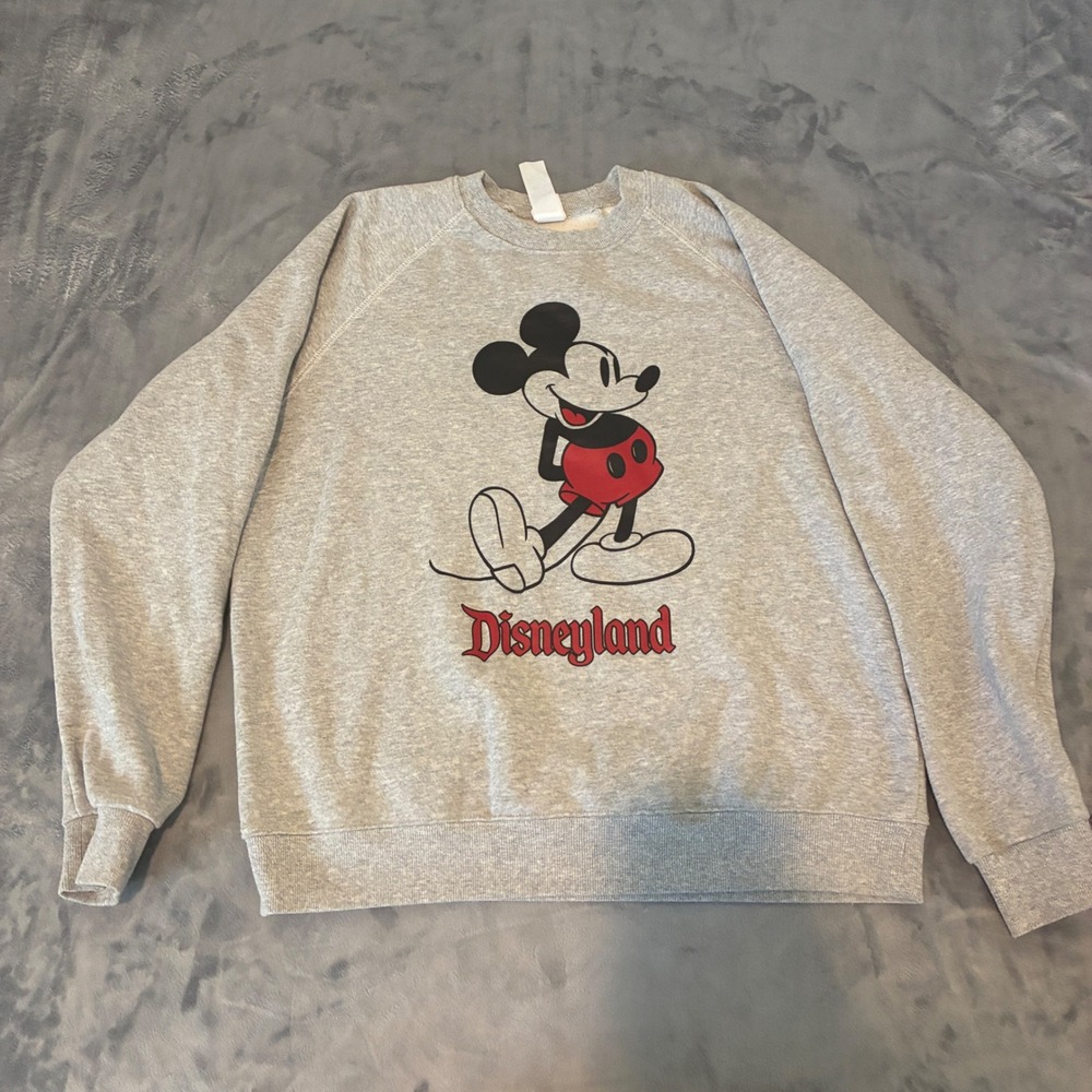 Disney Sweatshirt Mens L Gray Disneyland Mickey Mouse Graphic Raglan Pullover